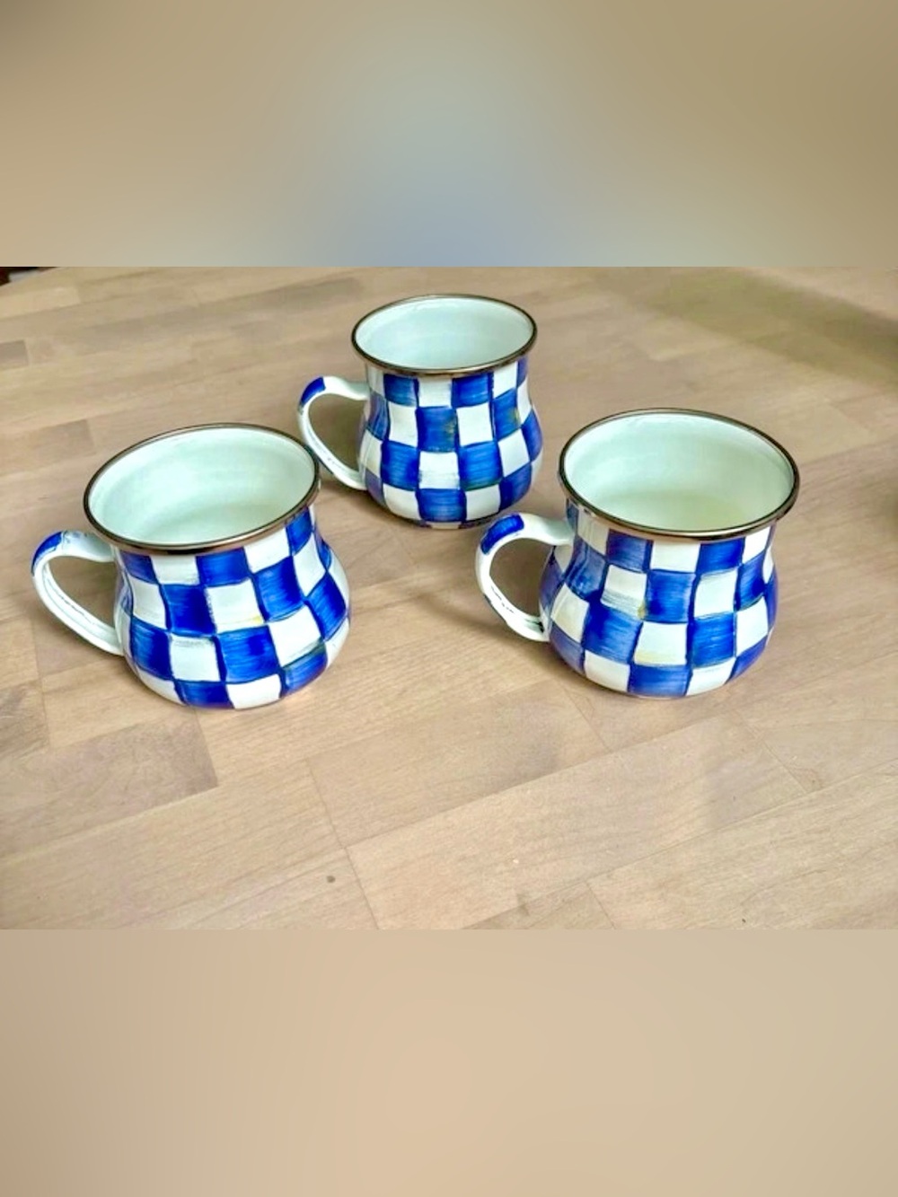Lot of 3 MacKenzie-Childs Royal Check Enamel Mug